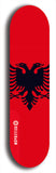 North American maple skateboard deck designed by underground artist BellyRash -- available in widths between 7.5 to 8.5 inches in both mellow concave and steep concave shapes. Artwork : 	Albania	flag skateboard deck