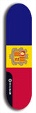 North American maple skateboard deck designed by underground artist BellyRash -- available in widths between 7.5 to 8.5 inches in both mellow concave and steep concave shapes. Artwork : 	Andorra	flag skateboard deck