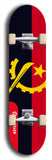 North American maple skateboard deck designed by underground artist BellyRash -- available in widths between 7.5 to 8.5 inches in both mellow concave and steep concave shapes. Artwork : 	Angola	flag skateboard deck