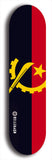 North American maple skateboard deck designed by underground artist BellyRash -- available in widths between 7.5 to 8.5 inches in both mellow concave and steep concave shapes. Artwork : 	Angola	flag skateboard deck