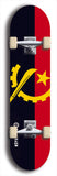 North American maple skateboard deck designed by underground artist BellyRash -- available in widths between 7.5 to 8.5 inches in both mellow concave and steep concave shapes. Artwork : 	Angola	flag skateboard deck