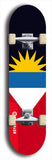 North American maple skateboard deck designed by underground artist BellyRash -- available in widths between 7.5 to 8.5 inches in both mellow concave and steep concave shapes. Artwork : 	Antigua and Barbuda	flag skateboard deck