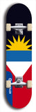 North American maple skateboard deck designed by underground artist BellyRash -- available in widths between 7.5 to 8.5 inches in both mellow concave and steep concave shapes. Artwork : 	Antigua and Barbuda	flag skateboard deck