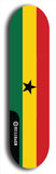 North American maple skateboard deck designed by underground artist BellyRash -- available in widths between 7.5 to 8.5 inches in both mellow concave and steep concave shapes. Artwork : 	Ghana	flag skateboard deck