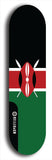 North American maple skateboard deck designed by underground artist BellyRash -- available in widths between 7.5 to 8.5 inches in both mellow concave and steep concave shapes. Artwork : 	Kenya	flag skateboard deck