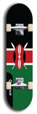 North American maple skateboard deck designed by underground artist BellyRash -- available in widths between 7.5 to 8.5 inches in both mellow concave and steep concave shapes. Artwork : 	Kenya	flag skateboard deck