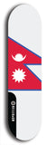 North American maple skateboard deck designed by underground artist BellyRash -- available in widths between 7.5 to 8.5 inches in both mellow concave and steep concave shapes. Artwork : 	Nepal	flag skateboard deck