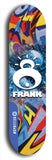 North American maple skateboard deck designed by underground artist BellyRash -- available in widths between 7.5 to 8.5 inches in both mellow concave and steep concave shapes. Artwork: street art and street artist and Frank logo
