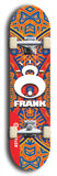 North American maple skateboard deck designed by underground artist BellyRash -- available in widths between 7.5 to 8.5 inches in both mellow concave and steep concave shapes. Artwork: street art and street artist and Frank logo