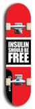 Limited edition, North American maple skateboard deck designed by underground artist BellyRash - available widths 7.5 to 8.5 inches in both mellow concave and steep concave shapes. Artwork: INSULIN SHOULD BE FREE brand popsicle-shaped with large INSULIN SHOULD BE FREE logo multi-colored patterned background