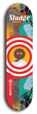 North American maple skateboard deck designed by underground artist BellyRash -- available in widths between 7.5 to 8.5 inches in both mellow concave and steep concave shapes. Artwork: street art and street artist and Sludge skateboard brand logo