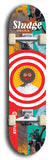 North American maple skateboard deck designed by underground artist BellyRash -- available in widths between 7.5 to 8.5 inches in both mellow concave and steep concave shapes. Artwork: street art and street artist and Sludge skateboard brand logo