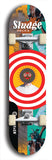 North American maple skateboard deck designed by underground artist BellyRash -- available in widths between 7.5 to 8.5 inches in both mellow concave and steep concave shapes. Artwork: street art and street artist and Sludge skateboard brand logo