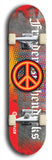 North American maple skateboard deck designed by underground artist BellyRash -- available in widths between 7.5 to 8.5 inches in both mellow concave and steep concave shapes. Artwork: street art and street artist and peace sign