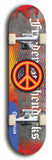 North American maple skateboard deck designed by underground artist BellyRash -- available in widths between 7.5 to 8.5 inches in both mellow concave and steep concave shapes. Artwork: street art and street artist and peace sign