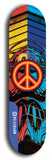 North American maple skateboard deck designed by underground artist BellyRash -- available in widths between 7.5 to 8.5 inches in both mellow concave and steep concave shapes. Artwork: street art and street artist and peace sign