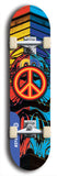 North American maple skateboard deck designed by underground artist BellyRash -- available in widths between 7.5 to 8.5 inches in both mellow concave and steep concave shapes. Artwork: street art and street artist and peace sign