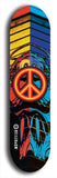 North American maple skateboard deck designed by underground artist BellyRash -- available in widths between 7.5 to 8.5 inches in both mellow concave and steep concave shapes. Artwork: street art and street artist and peace sign