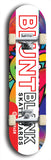 North American maple skateboard deck designed by underground artist BellyRash -- available in widths between 7.5 to 8.5 inches in both mellow concave and steep concave shapes. Artwork: street art and street artist and the BellyRash Blunt Blank skateboard deck logo