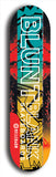 North American maple skateboard deck designed by underground artist BellyRash -- available in widths between 7.5 to 8.5 inches in both mellow concave and steep concave shapes. Artwork: street art and street artist and the BellyRash Blunt Blank skateboard deck logo