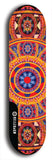 Skateboard deck: Limited edition, North American maple skateboard deck designed by underground artist BellyRash - available widths 7.5 to 8.5 inches in both mellow concave and steep concave shapes. Artwork: DHARMAMECHANIC logo brand popsicle-shaped deck