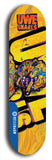 Limited edition, North American maple skateboard deck designed by underground artist BellyRash -- available in widths 7.5 to 8.5 inches in both mellow concave and steep concave shapes. Artwork: UWE KARL SNARLS brand popsicle-shaped skateboard deck with swirly monster, giant UWE SNARLS logo and a swirly yellow background