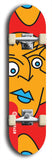 Skateboard deck: Limited edition, North American maple skateboard deck designed by underground artist BellyRash -- available in widths 7.5 to 8.5 inches in both mellow concave and steep concave shapes. Artwork: Oddheads brand popsicle-shaped skateboard deck with cartoon head on dark background.