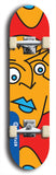 Skateboard deck: Limited edition, North American maple skateboard deck designed by underground artist BellyRash -- available in widths 7.5 to 8.5 inches in both mellow concave and steep concave shapes. Artwork: Oddheads brand popsicle-shaped skateboard deck with cartoon head on dark background.