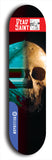 Skateboard deck: Limited edition, North American maple skateboard deck designed by underground artist BellyRash - available widths 7.5 to 8.5 inches in both mellow concave and steep concave shapes. Artwork: DEAD SAINT logo brand popsicle-shaped deck