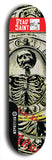 Skateboard deck: Limited edition, North American maple skateboard deck designed by underground artist BellyRash - available widths 7.5 to 8.5 inches in both mellow concave and steep concave shapes. Artwork: DEAD SAINT logo brand popsicle-shaped deck