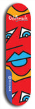Skateboard deck: Limited edition, North American maple skateboard deck designed by underground artist BellyRash -- available in widths 7.5 to 8.5 inches in both mellow concave and steep concave shapes. Artwork: Oddheads brand popsicle-shaped skateboard deck with cartoon head on dark background.