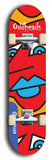 Skateboard deck: Limited edition, North American maple skateboard deck designed by underground artist BellyRash -- available in widths 7.5 to 8.5 inches in both mellow concave and steep concave shapes. Artwork: Oddheads brand popsicle-shaped skateboard deck with cartoon head on dark background.