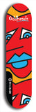 Skateboard deck: Limited edition, North American maple skateboard deck designed by underground artist BellyRash -- available in widths 7.5 to 8.5 inches in both mellow concave and steep concave shapes. Artwork: Oddheads brand popsicle-shaped skateboard deck with cartoon head on dark background.