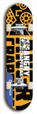 Skateboard deck: Limited edition, North American maple skateboard deck designed by underground artist BellyRash - available widths 7.5 to 8.5 inches in both mellow concave and steep concave shapes. Artwork: ANGRY CRAPFREAK brand popsicle-shaped with a multi-colored patterned background with large ANGRY CRAPFREAK logo