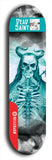 Skateboard deck: Limited edition, North American maple skateboard deck designed by underground artist BellyRash - available widths 7.5 to 8.5 inches in both mellow concave and steep concave shapes. Artwork: DEAD SAINT logo brand popsicle-shaped deck