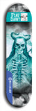 Skateboard deck: Limited edition, North American maple skateboard deck designed by underground artist BellyRash - available widths 7.5 to 8.5 inches in both mellow concave and steep concave shapes. Artwork: DEAD SAINT logo brand popsicle-shaped deck
