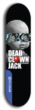 Skateboard deck: Limited edition, North American maple skateboard deck designed by underground artist BellyRash - available widths 7.5 to 8.5 inches in both mellow concave and steep concave shapes. Artwork: DEAD CLOWN JACK logo brand popsicle-shaped deck
