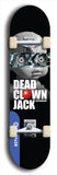 Skateboard deck: Limited edition, North American maple skateboard deck designed by underground artist BellyRash - available widths 7.5 to 8.5 inches in both mellow concave and steep concave shapes. Artwork: DEAD CLOWN JACK logo brand popsicle-shaped deck