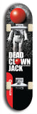 Skateboard deck: Limited edition, North American maple skateboard deck designed by underground artist BellyRash - available widths 7.5 to 8.5 inches in both mellow concave and steep concave shapes. Artwork: DEAD CLOWN JACK logo brand popsicle-shaped deck