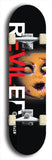 Skateboard deck: Limited edition, North American maple skateboard deck designed by underground artist BellyRash - available widths 7.5 to 8.5 inches in both mellow concave and steep concave shapes. Artwork: REVILED brand popsicle-shaped with a dead-face baby doll in the background