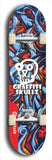 Skateboard deck: Limited edition, North American maple skateboard deck designed by underground artist BellyRash - available widths 7.5 to 8.5 inches in both mellow concave and steep concave shapes. Artwork: GRAFFITI SKULLZ logo brand popsicle-shaped deck with graffiti or street art background