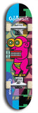 Skateboard deck: Limited edition, North American maple skateboard deck designed by underground artist BellyRash -- available in widths 7.5 to 8.5 inches in both mellow concave and steep concave shapes. Artwork: Oddheads brand popsicle-shaped skateboard deck with cartoon head on dark background.