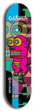 Skateboard deck: Limited edition, North American maple skateboard deck designed by underground artist BellyRash -- available in widths 7.5 to 8.5 inches in both mellow concave and steep concave shapes. Artwork: Oddheads brand popsicle-shaped skateboard deck with cartoon head on dark background.