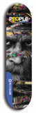 Limited edition, North American maple skateboard deck designed by underground artist BellyRash -- available in widths 7.5 to 8.5 inches in both mellow concave and steep concave shapes. Artwork: PEOPLE brand popsicle-shaped skateboard deck with a black and white human face inside a swirling multi-colored background