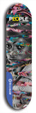 Limited edition, North American maple skateboard deck designed by underground artist BellyRash -- available in widths 7.5 to 8.5 inches in both mellow concave and steep concave shapes. Artwork: PEOPLE brand popsicle-shaped skateboard deck with a black and white human face inside a swirling multi-colored background