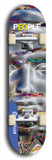 Limited edition, North American maple skateboard deck designed by underground artist BellyRash -- available in widths 7.5 to 8.5 inches in both mellow concave and steep concave shapes. Artwork: PEOPLE brand popsicle-shaped skateboard deck with a black and white human face inside a swirling multi-colored background