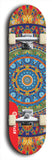 Skateboard deck: Limited edition, North American maple skateboard deck designed by underground artist BellyRash - available widths 7.5 to 8.5 inches in both mellow concave and steep concave shapes. Artwork: DHARMAMECHANIC logo brand popsicle-shaped deck