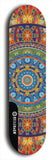 Skateboard deck: Limited edition, North American maple skateboard deck designed by underground artist BellyRash - available widths 7.5 to 8.5 inches in both mellow concave and steep concave shapes. Artwork: DHARMAMECHANIC logo brand popsicle-shaped deck