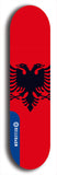 North American maple skateboard deck designed by underground artist BellyRash -- available in widths between 7.5 to 8.5 inches in both mellow concave and steep concave shapes. Artwork : 	Albania	flag skateboard deck																				