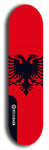 North American maple skateboard deck designed by underground artist BellyRash -- available in widths between 7.5 to 8.5 inches in both mellow concave and steep concave shapes. Artwork : 	Albania	flag skateboard deck																				